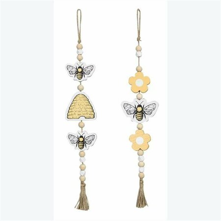 YOUNGS Wood Bee with Blessing Bead Wall Hanger, Assorted Color - 2 Piece 11363